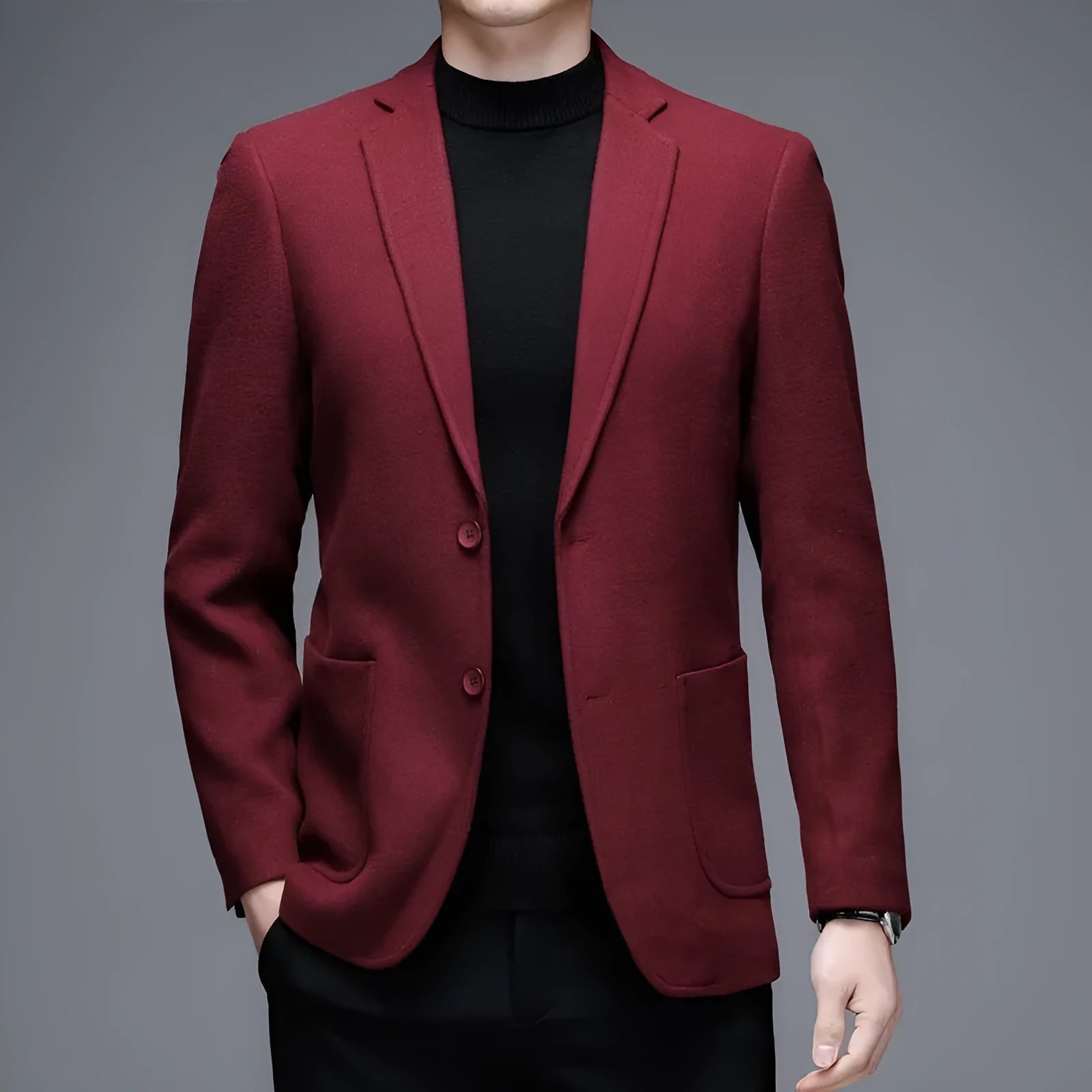 Men's solid colour loose fit casual winter jacket on a hanger, shown in grey.