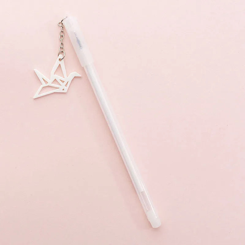 Paper crane rabbit pendant gel pen with 0.38mm tip and decorative charm