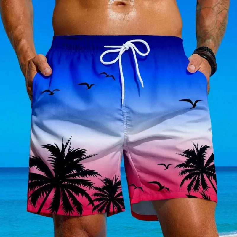 Men's loose fit ethnic style swimming trunks in polyester fibre fabric, shown in colour J001.