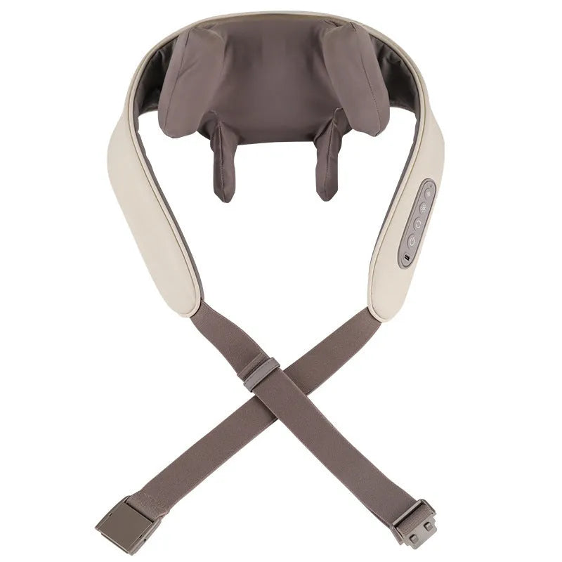 Creamy white rechargeable shoulder and neck kneading massager with infrared physiotherapy