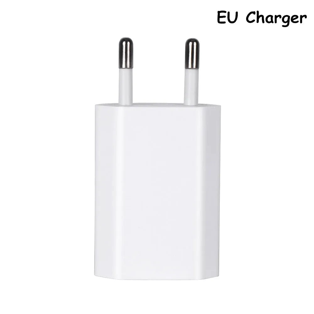 5V 2A USB wall charger unit with optional 1, 2, or 3 metre charging cable bundles for iPhone and iPad models