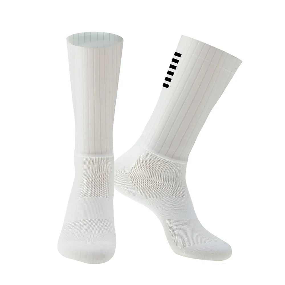 Cycling and running socks in orange colour with moisture-wicking athletic design