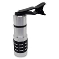 12x telescopic zoom lens with universal clip attached to a mobile phone for outdoor filming.