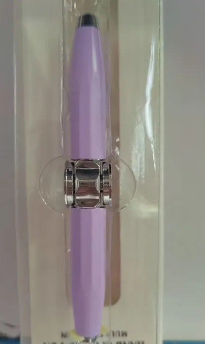 Metal ballpoint pen with integrated LED gyro spinner showing colour-changing lights during spinning