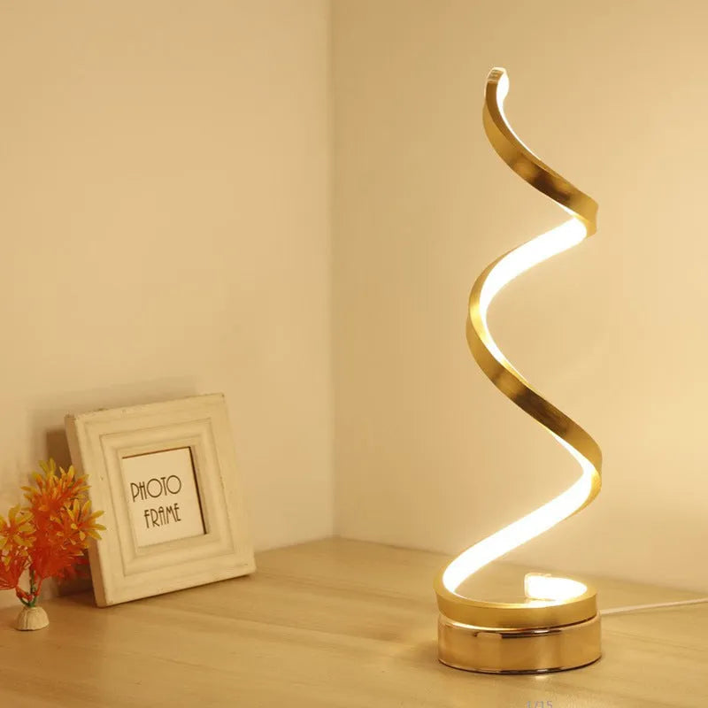 Minimalist black and white LED bedside table lamp with aluminium shade showing dimensions
