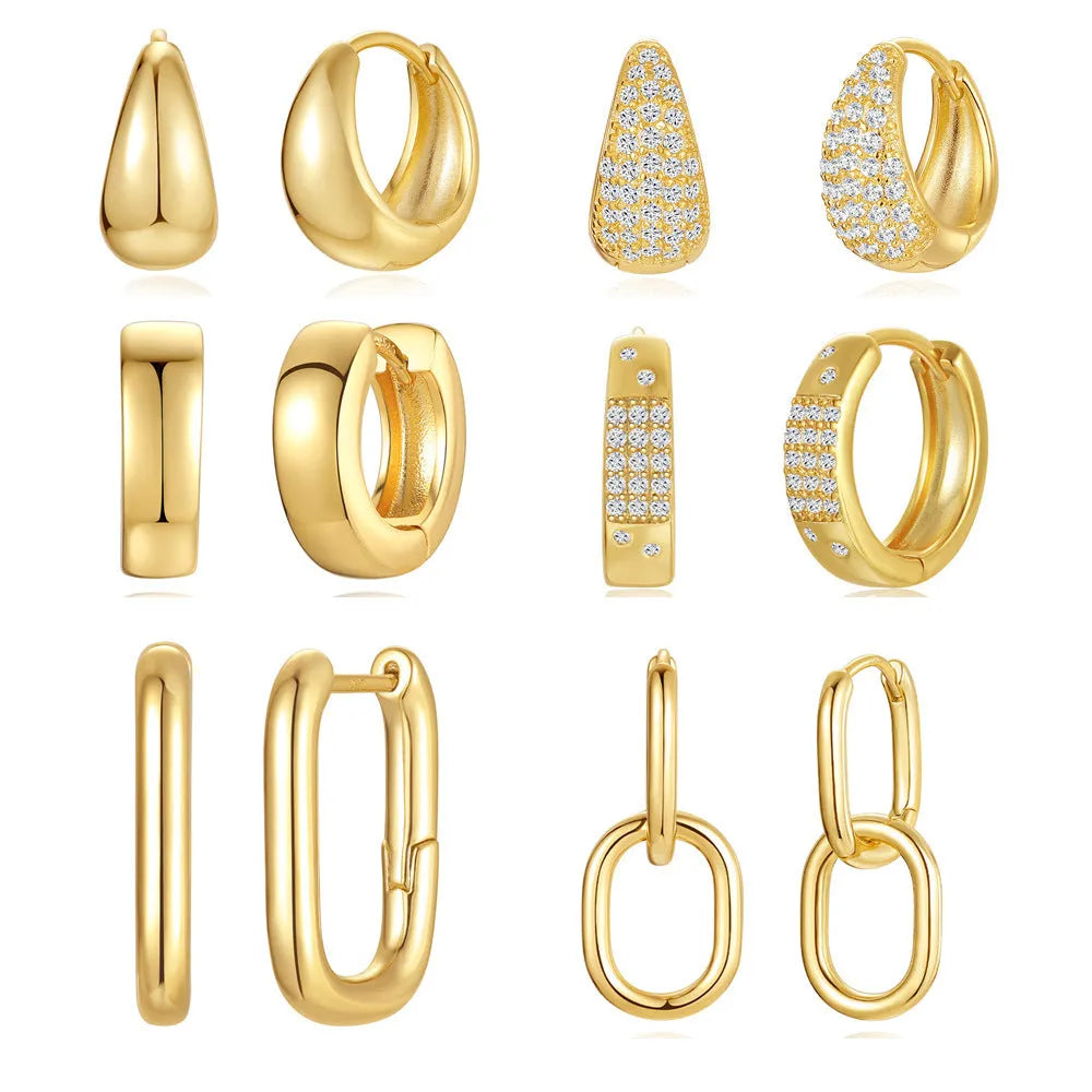 Brass diamond geometric earclip earrings with electroplated gold finish and round elements