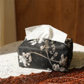 New Chinese style brocade fabric tissue box in embroidery white plum colour with optional pearl buckle