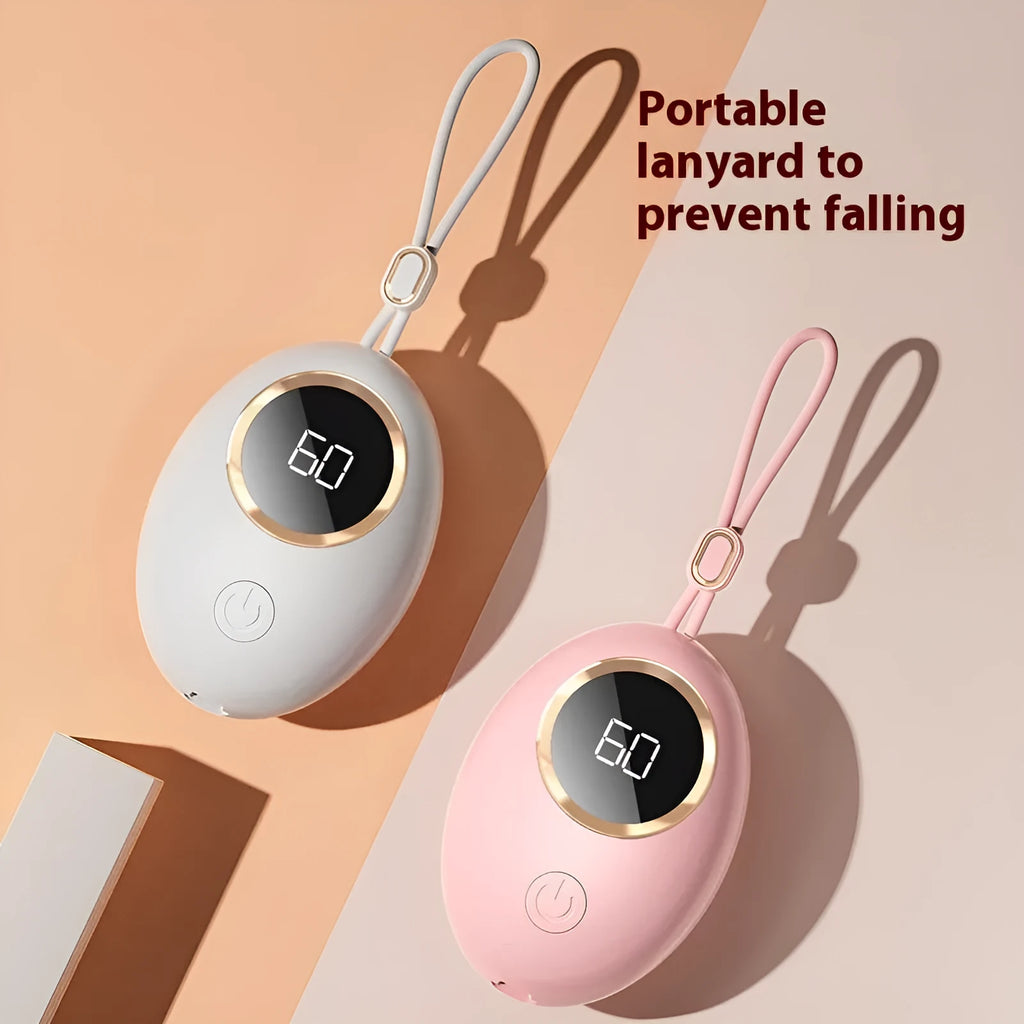 USB digital display hand warmer in various colours showing portable mini design