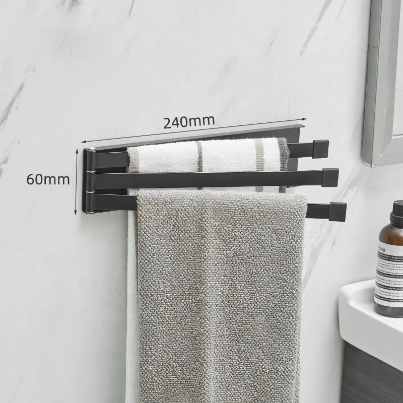 Nordic style non-perforated folding towel rack in black or white for bathroom installation without drilling