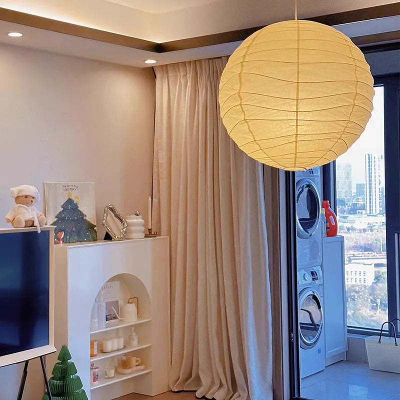 Japanese-style rice paper chandelier in three diameter sizes for living room and bedroom lighting