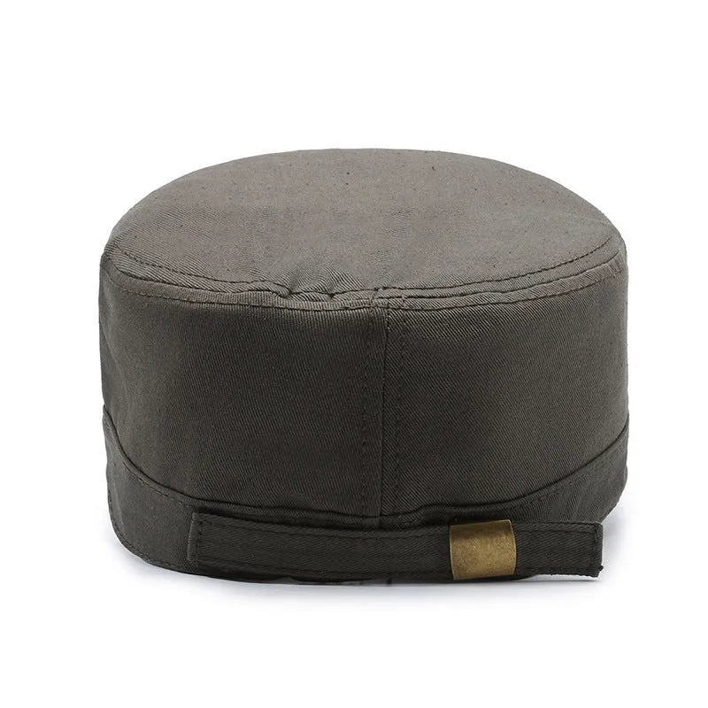 Men's cotton flat-top peaked cap with English letters in army green colour