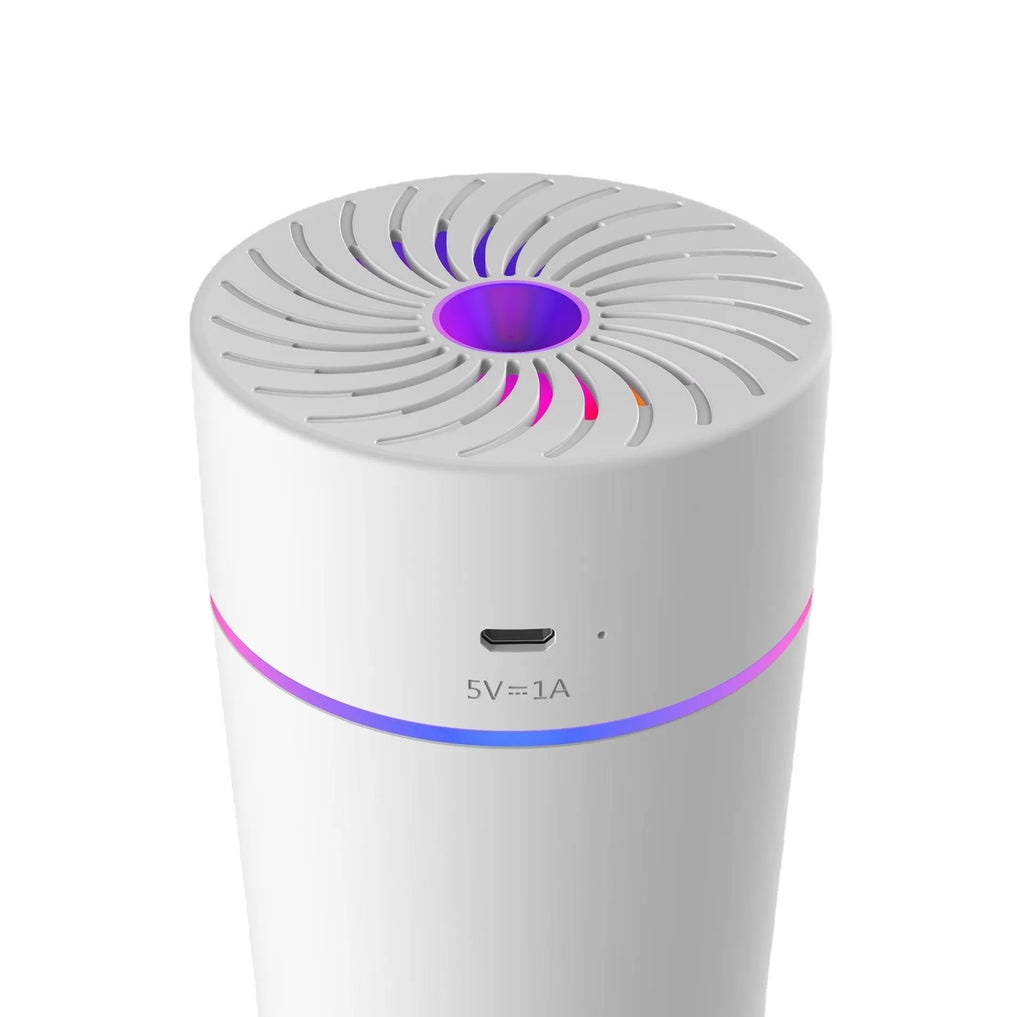 USB car mini humidifier with aromatherapy function in black and white colour options