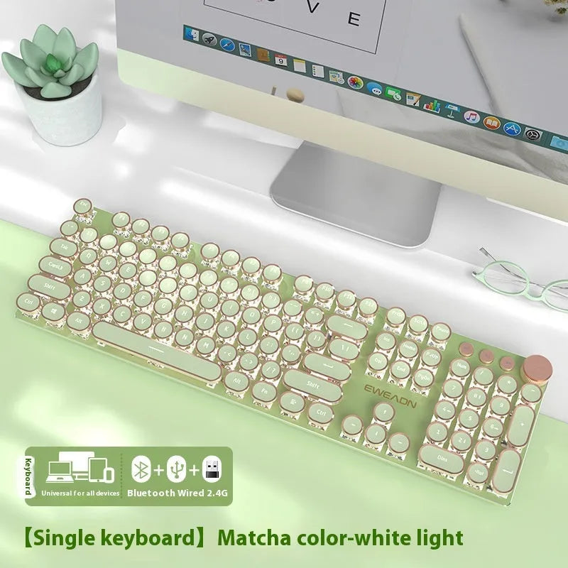 Matcha colour 87-key mechanical gaming keyboard with white backlight and multifunctional knob on aluminium alloy body