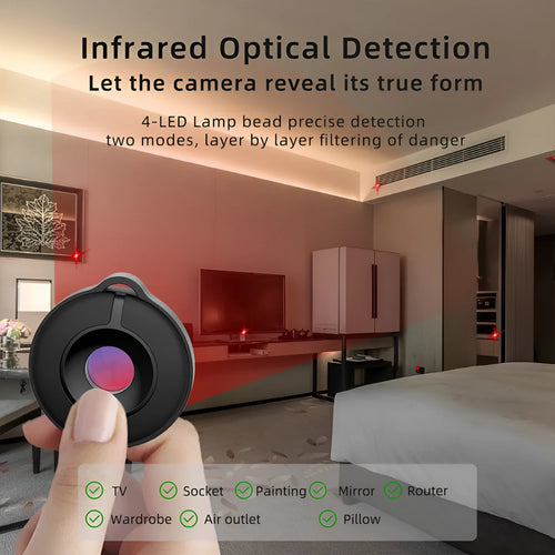 Compact infrared camera detector with 5 metre range for hidden camera detection