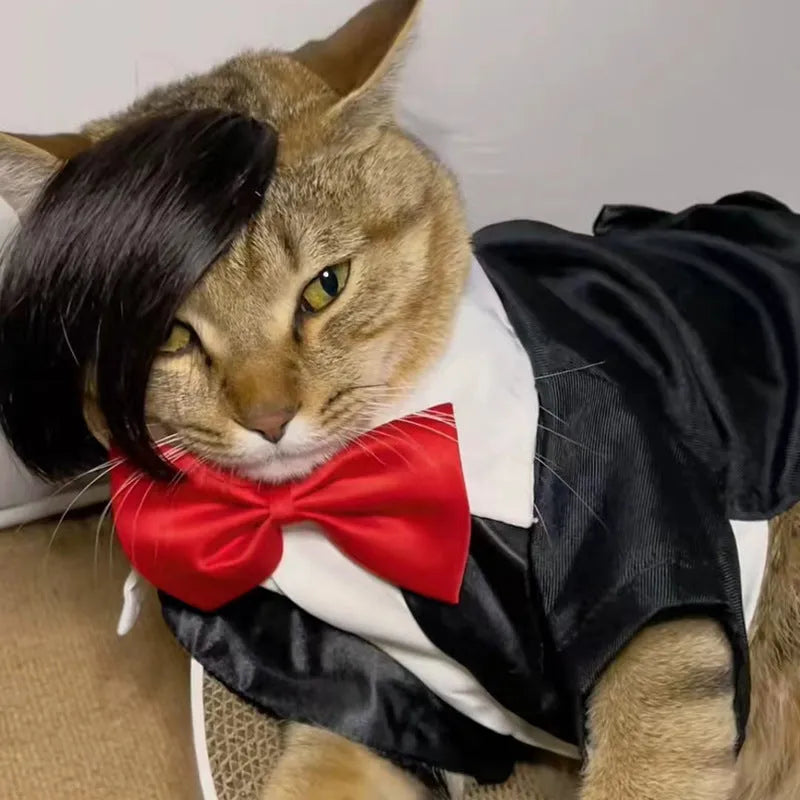 Black cat wig with fox ears and imitation braid for pet dress-up