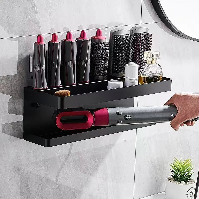 White punch-free double layer aluminium bathroom storage rack holding Marcel wavers on wall