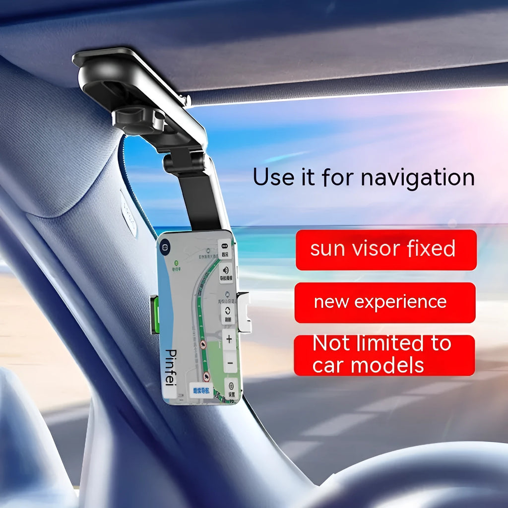 Black and green dual clip car phone bracket mounted on dashboard holding mobile phone