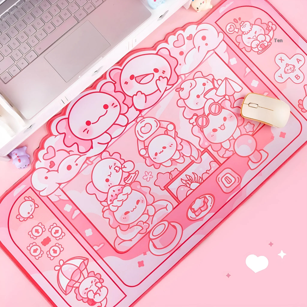 Hexagonal dragon crane machine large mouse pad with cartoon anime design measuring 75 by 40cm