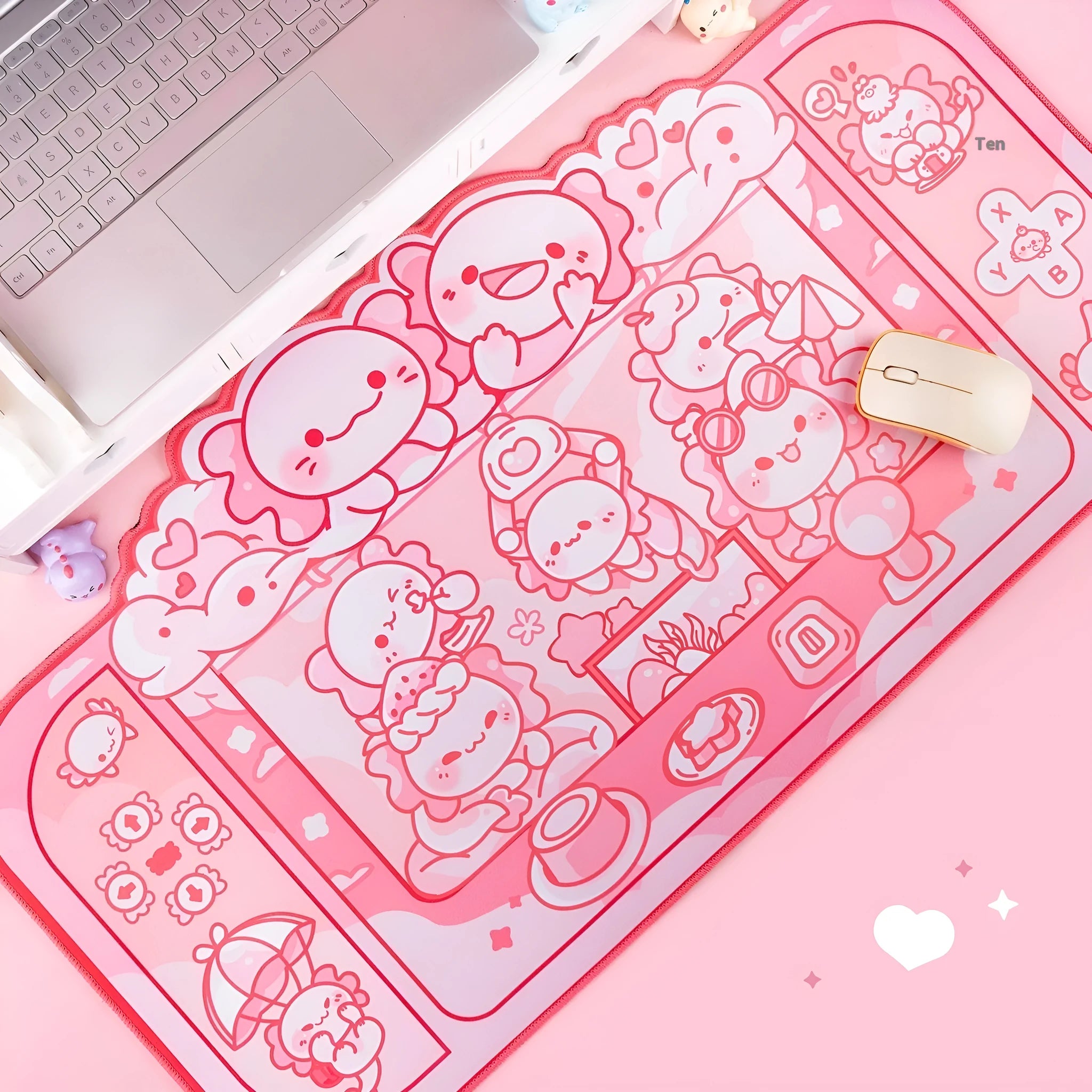 Hexagonal dragon crane machine large mouse pad with cartoon anime design measuring 75 by 40cm