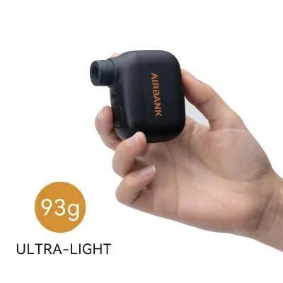 Black AS100 mini electric bicycle pump with USB cable and waterproof bag