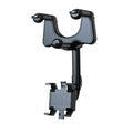 Black rearview mirror phone holder with 360-degree rotation mounted on car mirror holding mobile phone