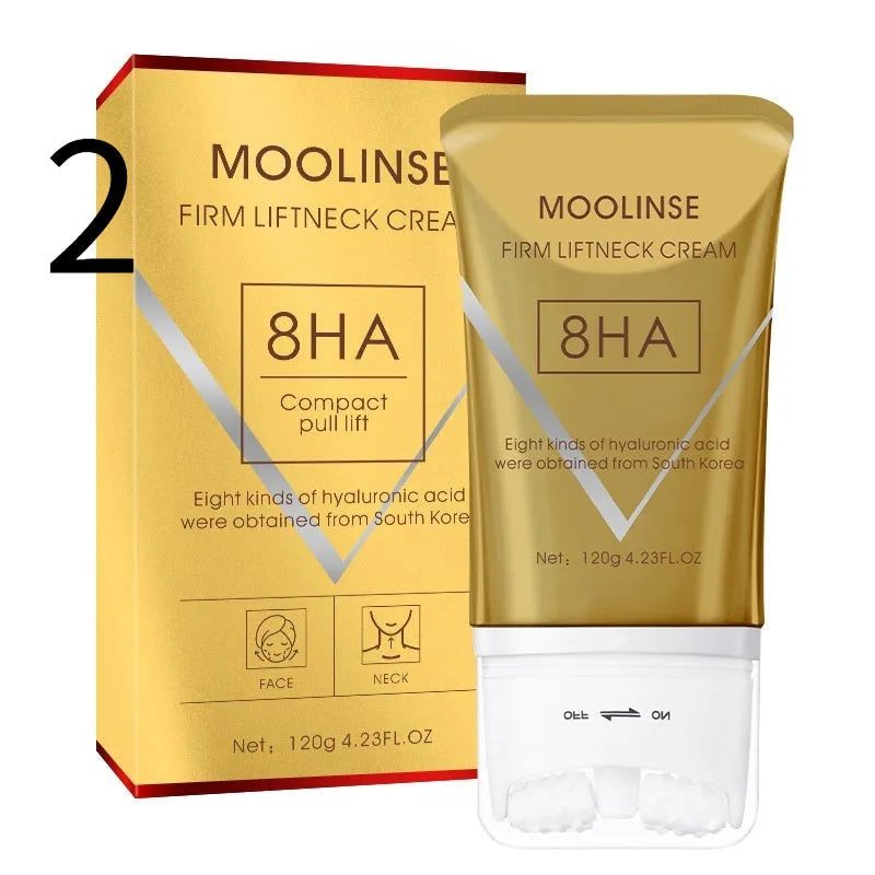 Neck moisturising cream with massage roller applicator for dry skin treatment
