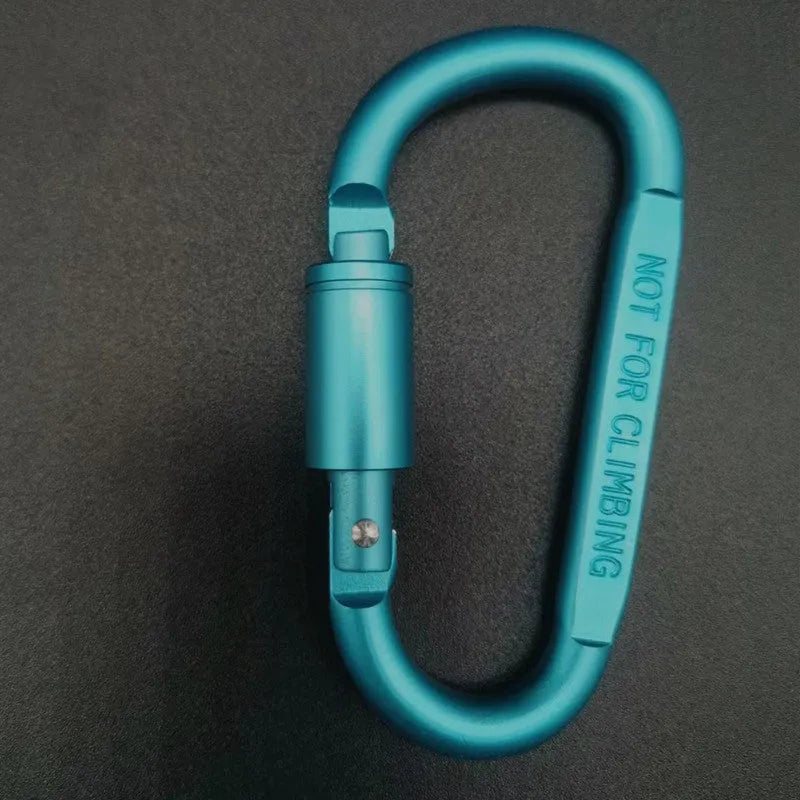 D-type aluminium climbing carabiner with screwgate lock in bright silver colour showing 8cm flat profile