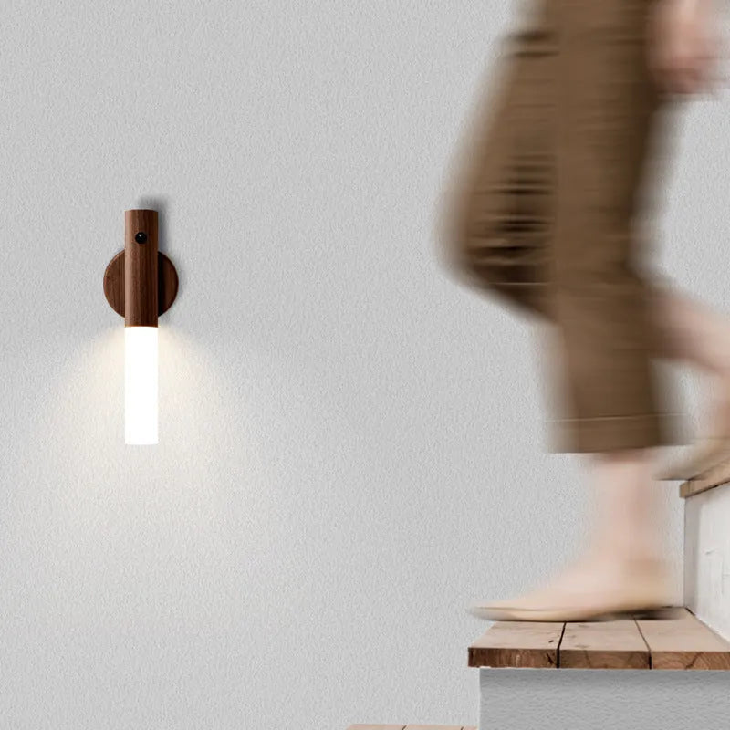Smart sensor LED desk lamp with solid wood construction and motion detection