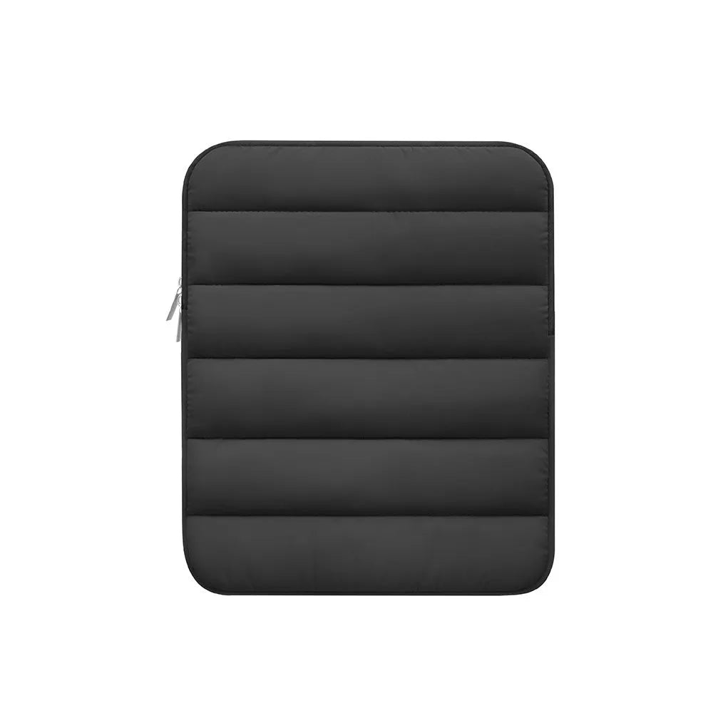 Fluffy puff bag laptop sleeve in black colour with elastic sides for 9.7-11 inch devices
