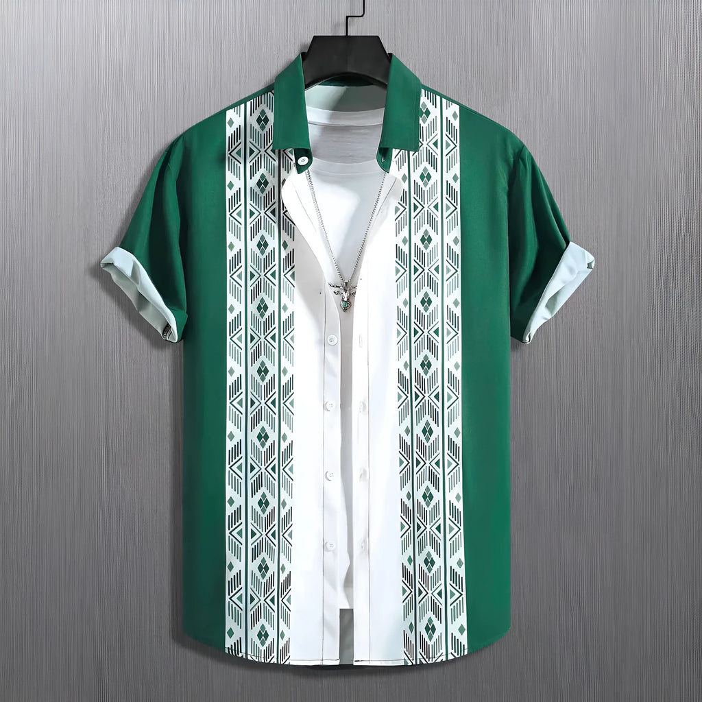 Men's plaid short-sleeved summer shirt in polyester with elastic band fabric