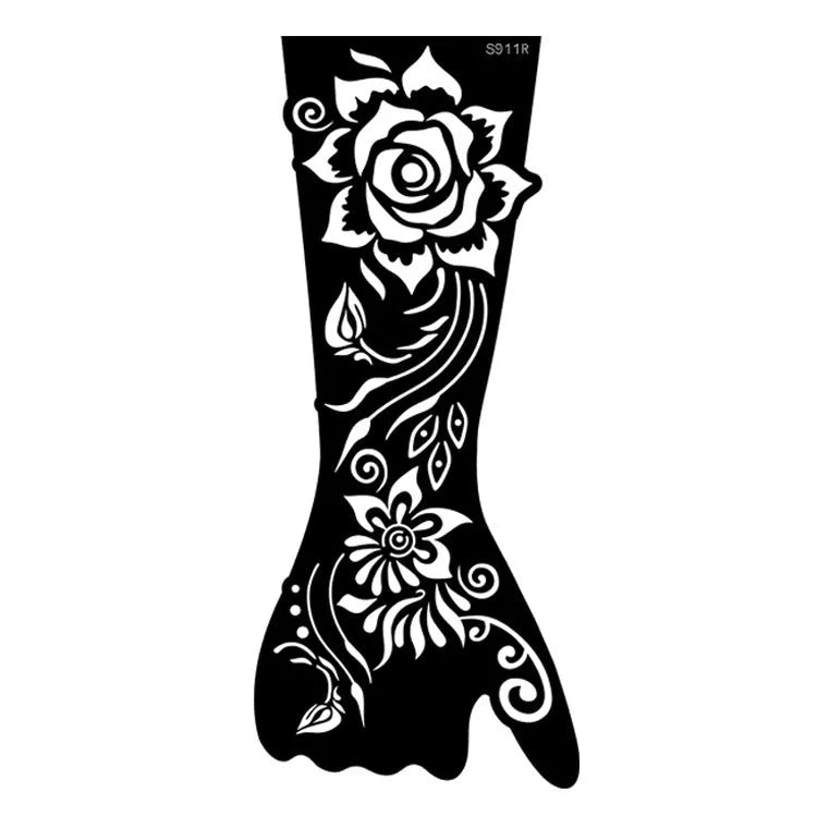 Set of geometric hollow template tattoo stickers showing 3D paper carving detail on sample designs.