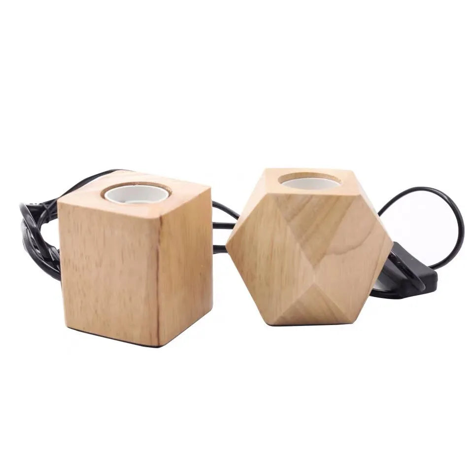 Wooden retro lamp holder in diamond or square shape measuring 75x80mm