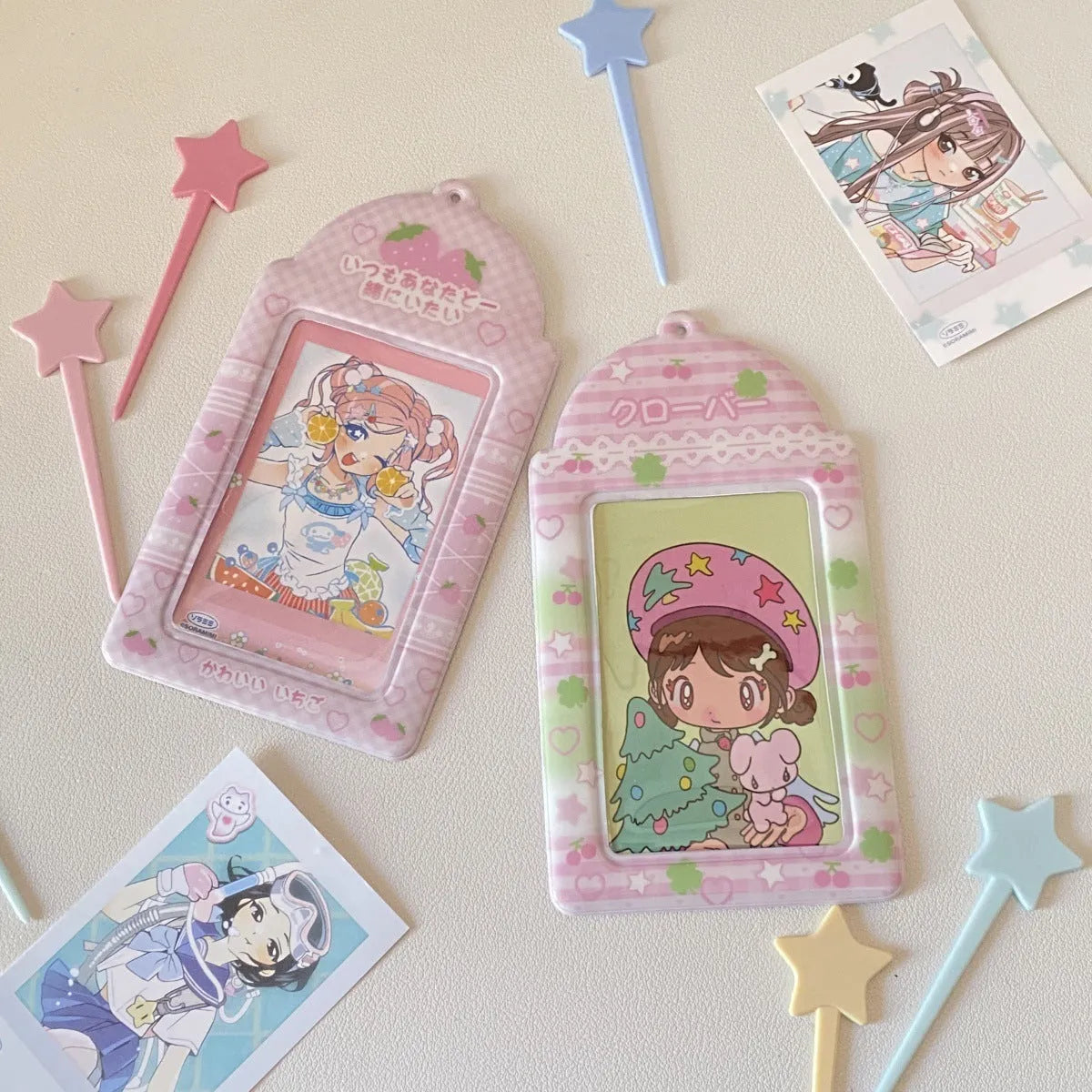 PVC meal card holder pendant with strawberry or four-leaf clover cartoon design