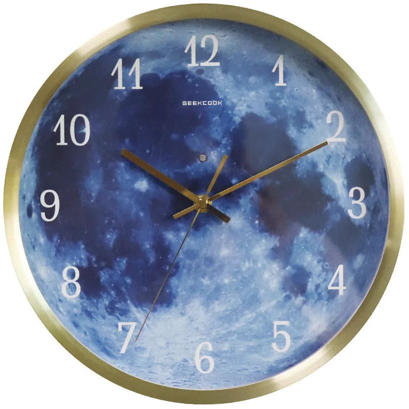 12-inch blue moon wall clock with metal frame, luminous silent movement, 30cm diameter, available in five colours