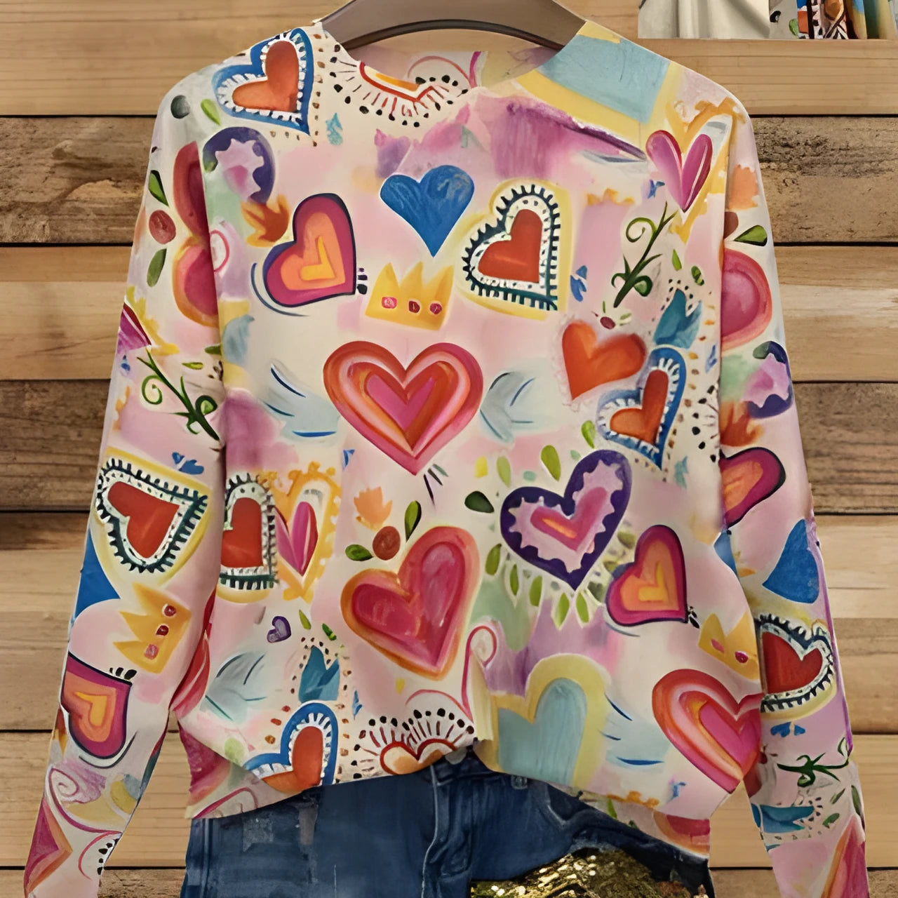 Loose fit lapel collar digital printed polyester top available in sizes S through 5XL