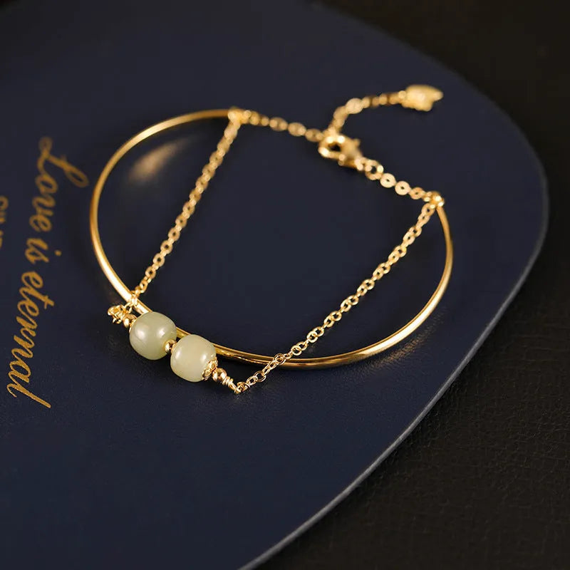 Hetian jade lucky beads bracelet with gold inlay in three bead versions