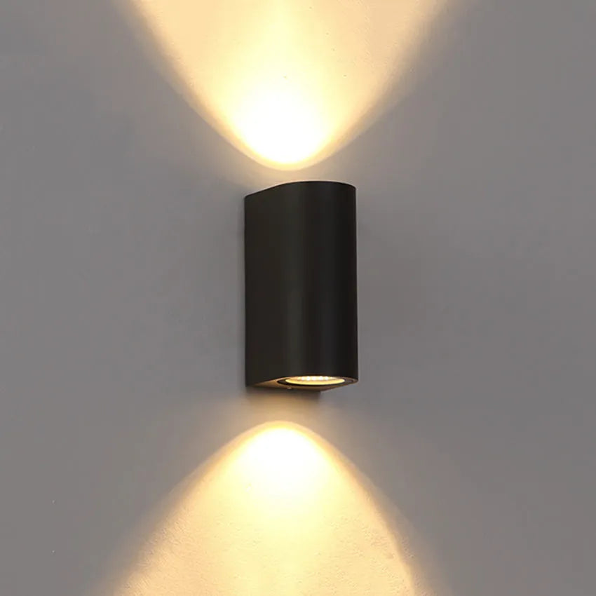 Black aluminium wall lamp with glass shade and integrated LED lighting