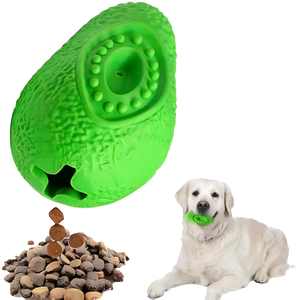 Green avocado-shaped heavy duty rubber dog chew toy for aggressive chewers.