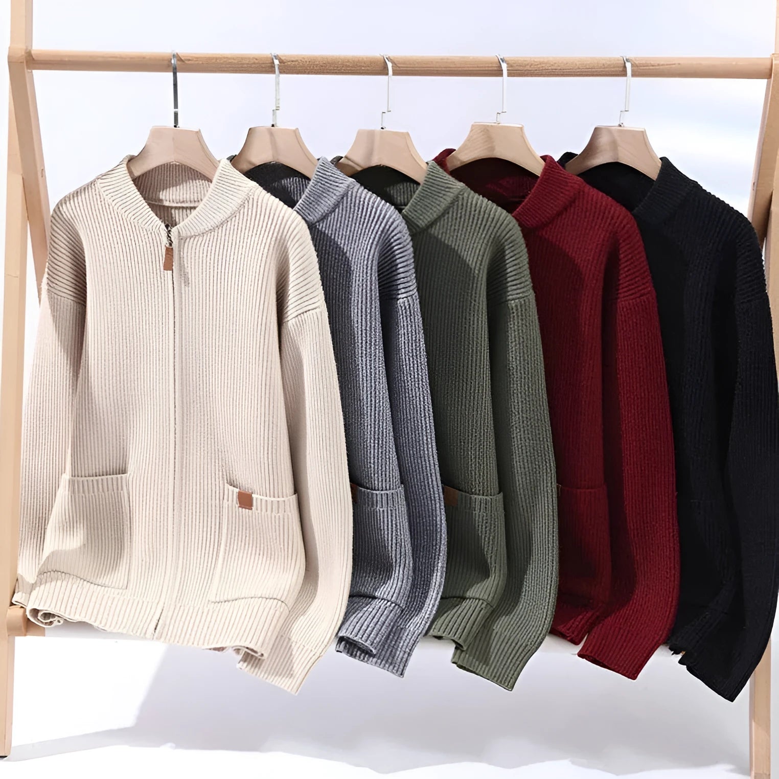 Men's striped cardigan sweater jacket in straight fit available in multiple colours