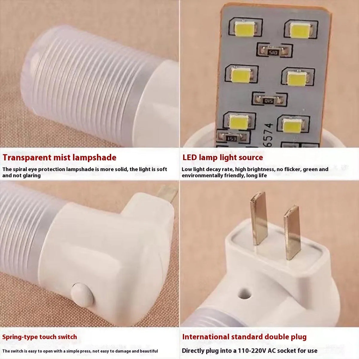 Minimalist white cube plug-in night light with American plug and light colour switch