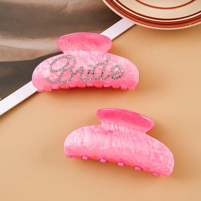 10cm pink and white acrylic shower shark hair clip with double sided spot drill design