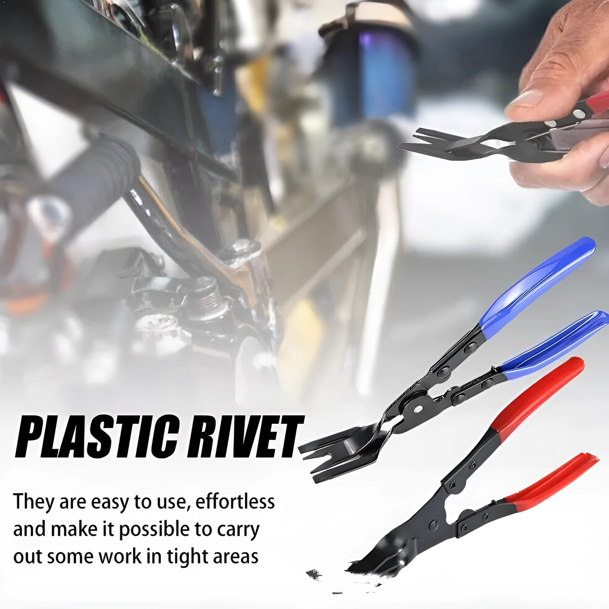 Blue steel car universal disassembly separator pliers tool for removing door panels and trim clips.