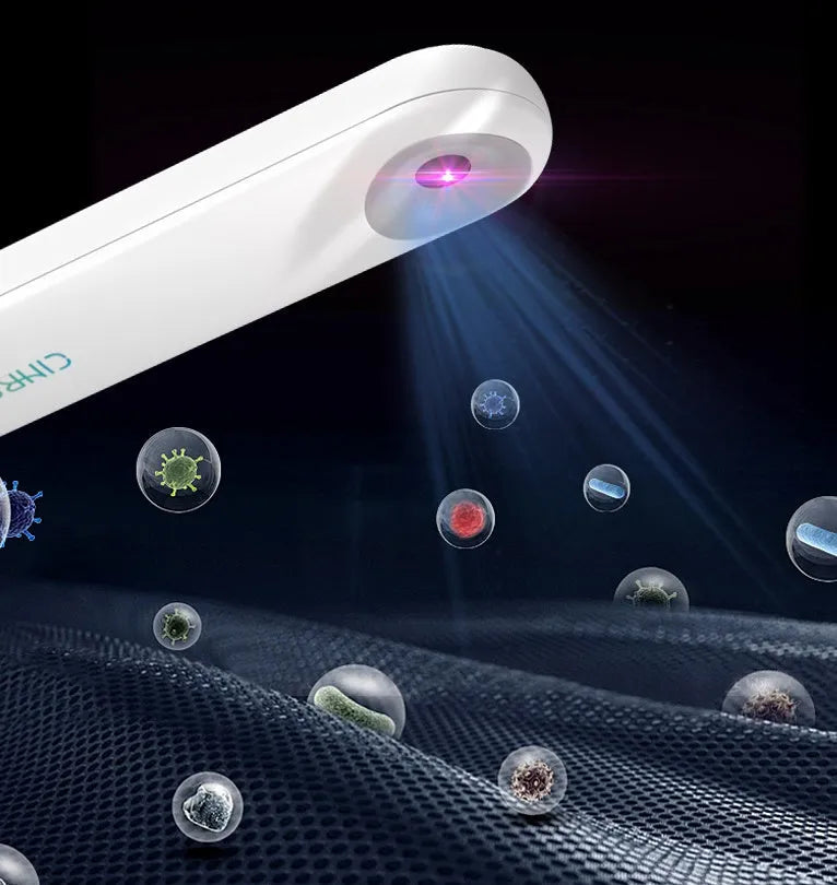 White portable UV-C sterilizer disinfection lamp showing compact handheld design