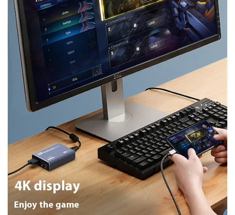 Black 4K gaming set-top box with MS2131 chip for gameplay recording