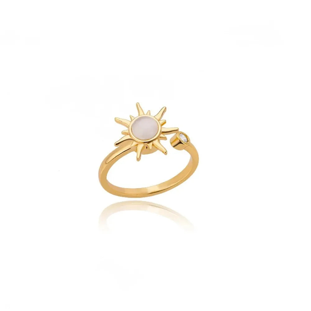 Simple geometric copper decompression ring with adjustable opening in gold or platinum finish