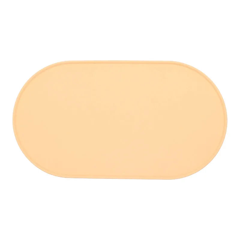 Silicone waterproof placemat for cat food and water bowls in green, beige, black, or purple.