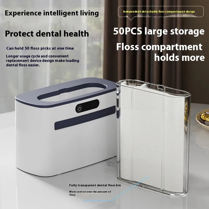 Intelligent induction dental floss box with automatic electric pop-up mechanism in dark grey, light grey and gold colour options