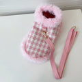 Pink polyester cat clothing set with beret and cape accessories in five sizes