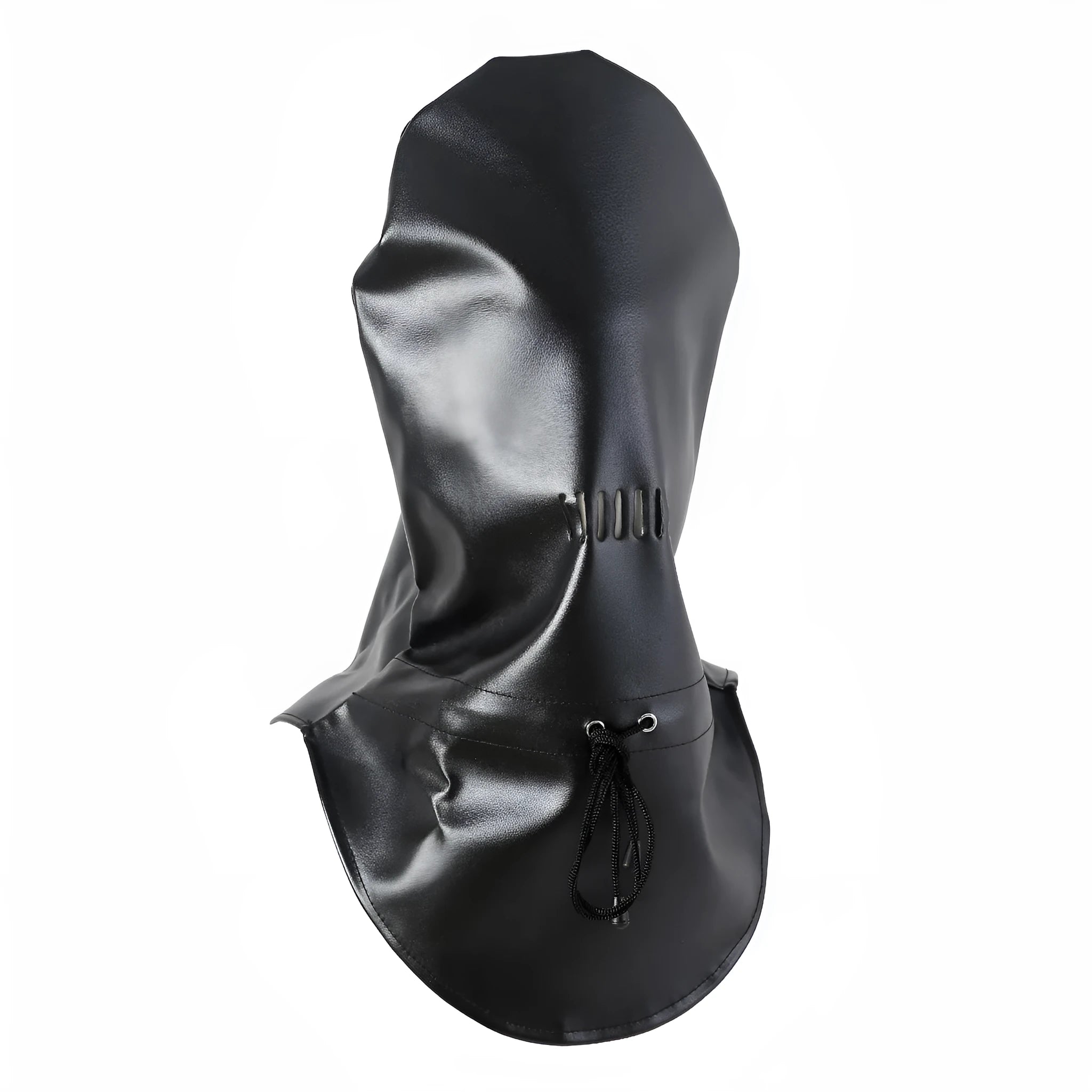 Black leather BDSM mask with adjustable straps for adult role play training