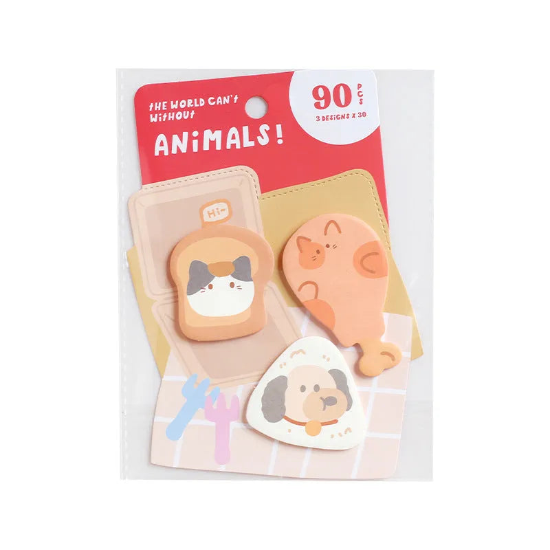 Small animal shaped sticky note set with 90 pages showing six colourful cover designs